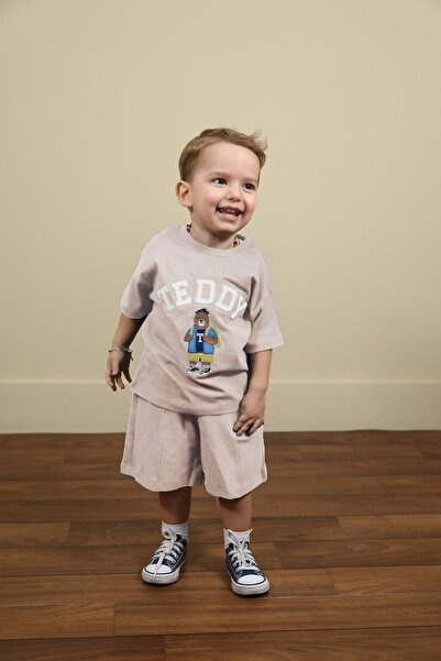 miabambim Set pantaloni scurți pentru băieți Teddy gri