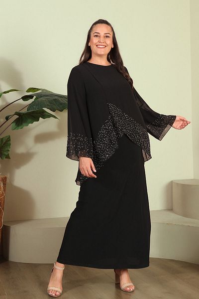 Ferace Μαύρο σιφόνι Hijab Βραδινό Φόρεμα - Γυναικεία, Ρούχα με στρας