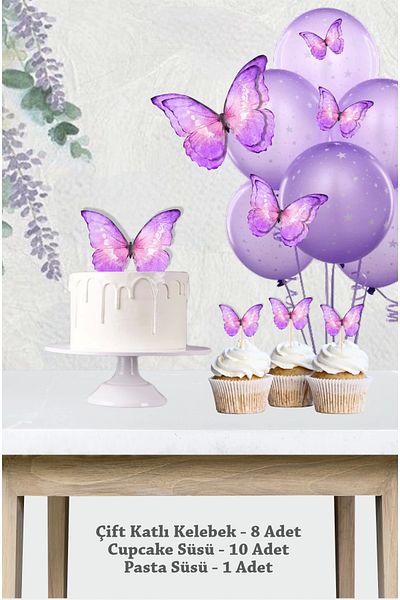 neşeli günlerim Set de petrecere cu fluture violet 3D