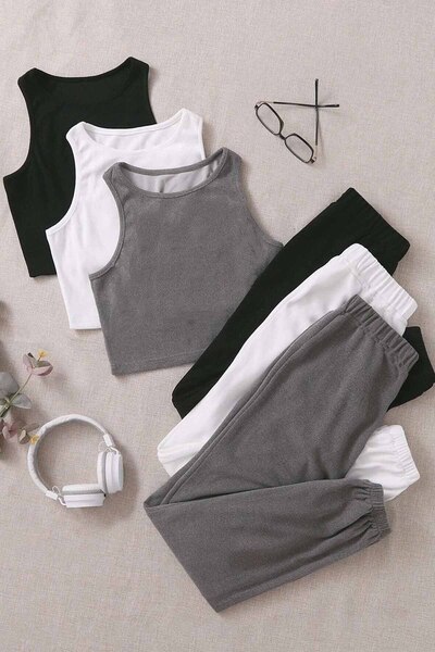 Merry See Single Color 1 Set Sleeveless Fleece Top and Bottom Pajama Set