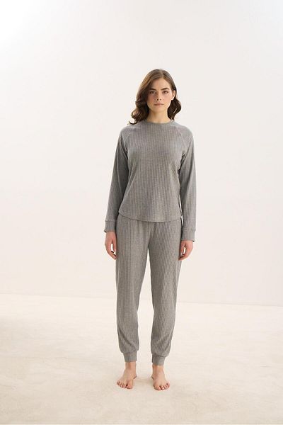 Sevim Set pijama pentru femei Mlelange gri - mânecă lungă C3T7N0O61