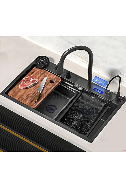 PUROSER Teknolojik Mutfak Eviyesi Piyano Tuşlu Dijital Göstergeli 304 Krom Gö...