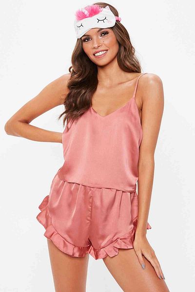 Merry See Rosa Satin-Shorts-Set