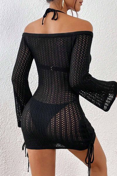 Angelsin Langärmliges gestricktes Strandkleid - seitlich gerafftes Pareo