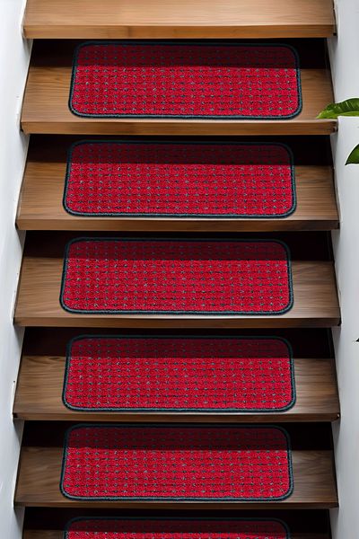 Stepmat Set of 16 Burgundy Square Spotted Curls - Step and Stair Mat from Economical Carpet