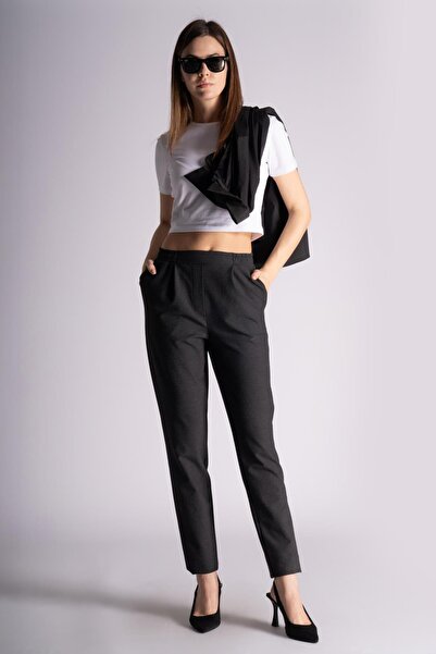 BRACCAS Kadın Yandan Cepli Beli Lastikli Ve Pileli Slim Fit Jogger Pantolon Antrasit