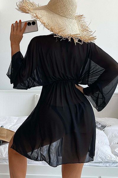 Angelsin Langes Strandkleid mit Schnürung vorne, Pareo-Kimono