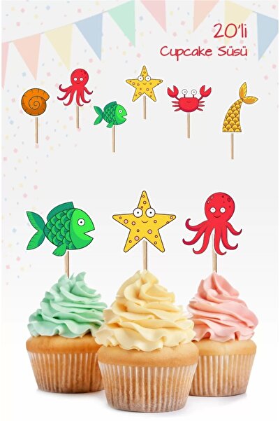 neşeli günlerim Ornament pentru cupcake cu creaturi marine *Hârtie groasă