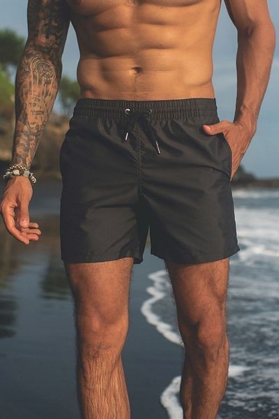 Angelsin Basic-Badeanzug für Herren in Standardgröße mit Taschen, Badeshorts