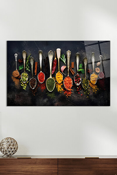 Vosevu Kaşıklarda Baharatlar Cam Tablo, Modern Ev Ofis Dekoru, Hediyelik Duva...