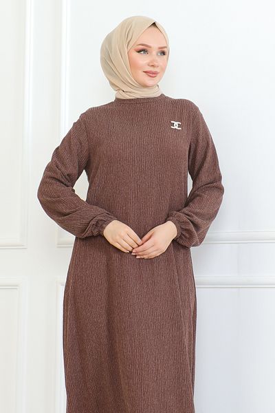 MSK Fashion Brown Karin Dress - Brooch Detailed