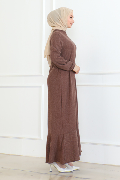 MSK Fashion Καφέ Φόρεμα Karin - Με Λεπτομέρεια Καρφίτσας