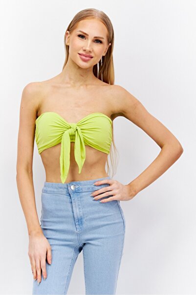 Etam Women Asymmetrical Strapless Solid Tube, Yellow Green