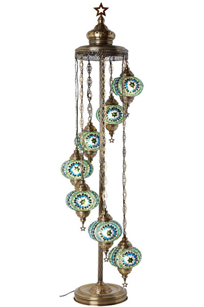 Demmex El Yapımı Mozaik Taşlarla Süslenmiş Ayaklı Lambader 7'li Otantik Dekor Lamba