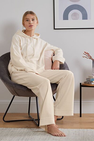 Tchibo Women Regular Fit Fire And Glory Textured Wide Leg Pants, Cream