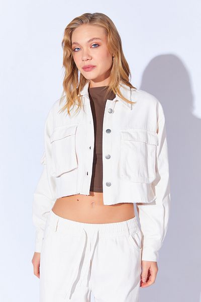 Manche Gabardine Washed Thick Outer Shirt Skirt Frayed Women's Jacket |   Beige Mkw 169497 -01