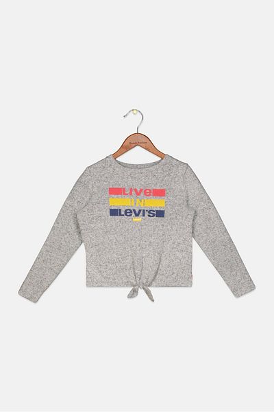 Levi's Kids Girls Round Neck Long Sleeves Brand Logo Top, Grey