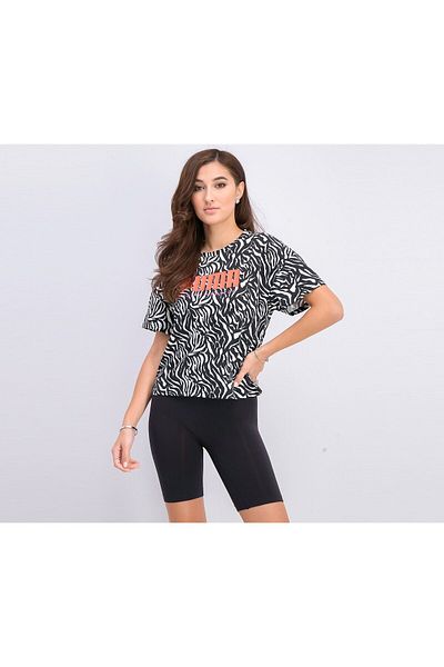Puma Women Short Sleeve AOP Tee, Black and White