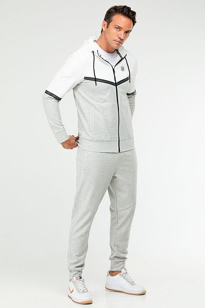 speedlife Gray Melange Regular Cotton Hooded Men's Tracksuit Set Xa1770