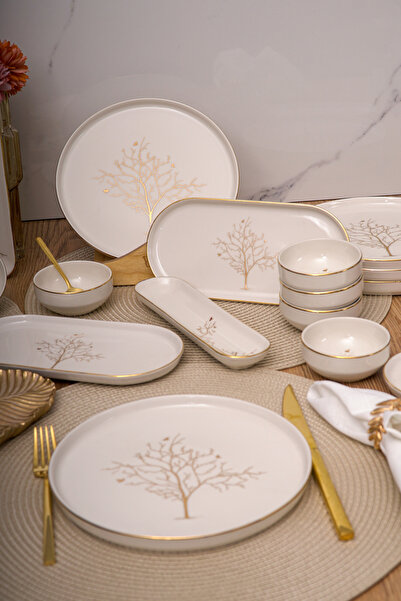 Heda Porselen مجموعة إفطار من البورسلين مكونة من 16 قطعة مكونة من 6 أشخاص على...