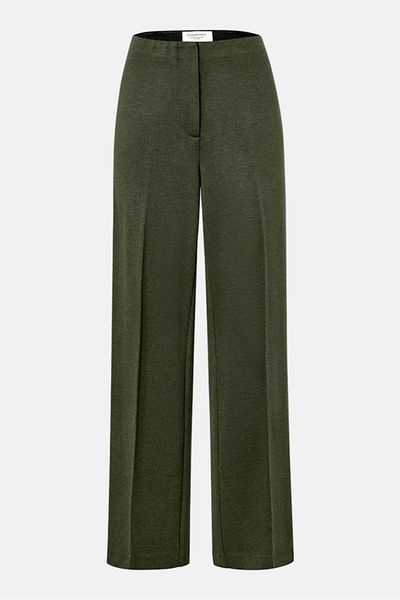 Tchibo Women Regular Fit Solid Straight Pants, Dark Olive