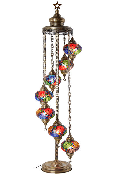 Demmex El Yapımı Mozaik Taşlarla Süslenmiş Ayaklı Lambader 7'li Otantik Dekor Lamba