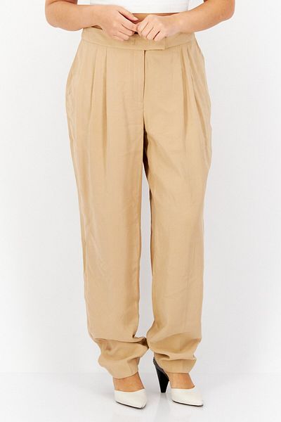 Anne Klein Women Plain High Waist Tapered Pants, Beige