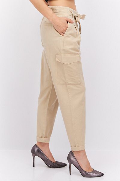 Esprit Women Straight Leg Belted Solid Cargo Pants, Tan