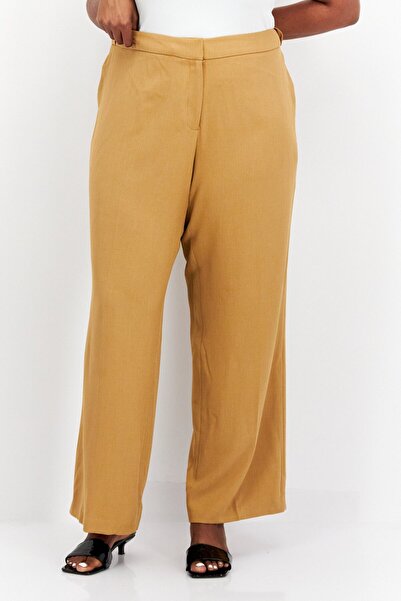 Calvin Klein Women Plus Size Low Rise Straight Leg Solid Plain Pants, Sand
