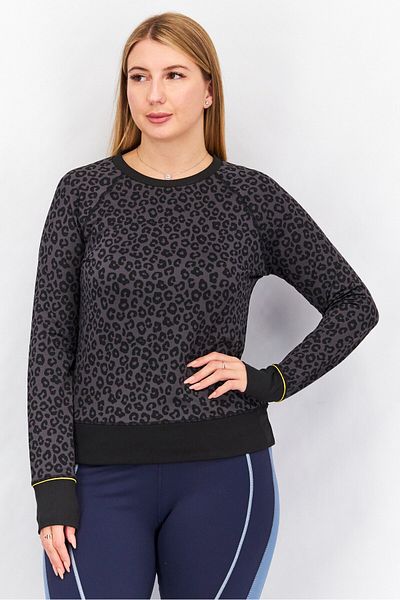 Aqua Women Sportswear Fit Animal Print Long Sleeve Training Tee, Dark Grey