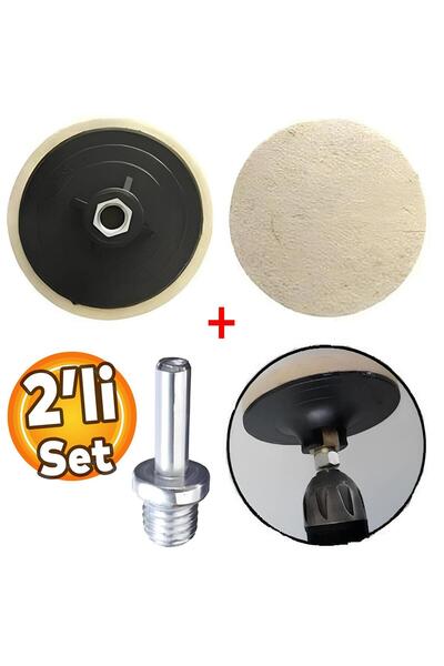 Badem10 2'li Set (115 mm) Araç Oto Pasta Cila Polisaj Keçesi Matkap Aparatı Metal Parlatma Yün Pedi Keçesi