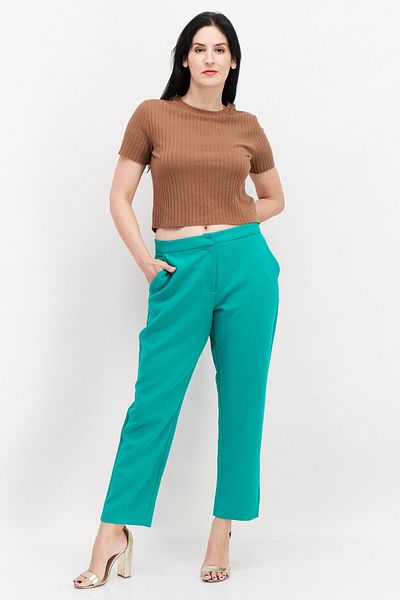 French Connection Women Regular Fit Solid Straight Pant, Green