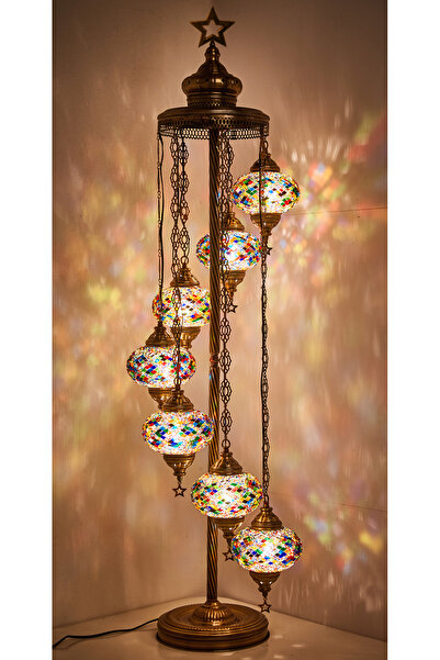 Demmex El Yapımı Mozaik Taşlarla Süslenmiş Ayaklı Lambader 7'li Otantik Dekor Lamba