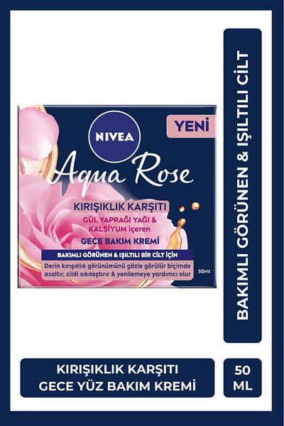 NIVEA Aqua Rose 50ml Night Face Care Cream - Calcium, Fine Line Appearance, Firm Skin