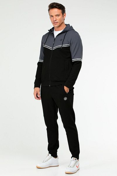 speedlife Black Regular Cotton Hooded Men's Tracksuit Set Xa1770