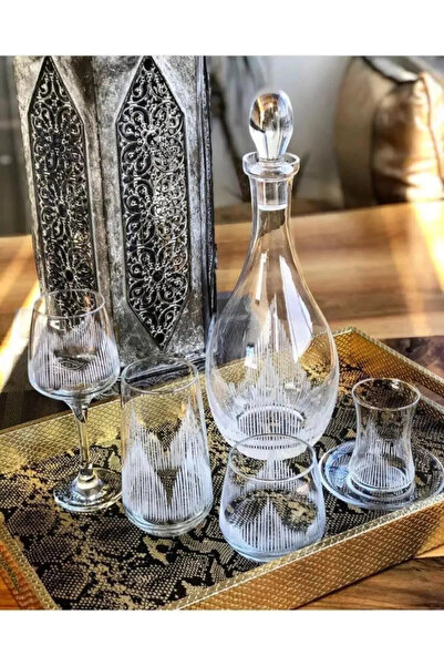 sglass Eyfel 61 Parça 12 Kişilik Kesme Çeyiz Su Takımı, Cam Sürahi Bardak Kad...