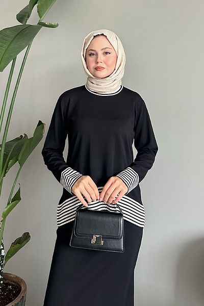InStyle Black Suit with Piping Stripe Skirt