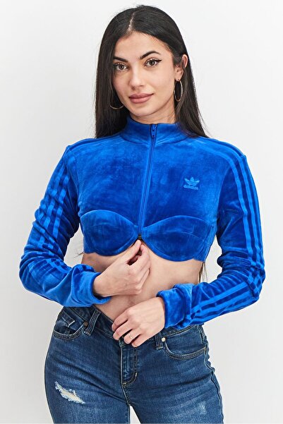 adidas بلوزة قصيرة رياضية نسائية مناسبة للأنشطة الخارجية، باللون الأزرق