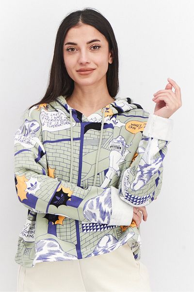 Adidas Originals Women Sportswear Fit Long Sleeve Allover Print Sweatshirt, Sage Green Combo