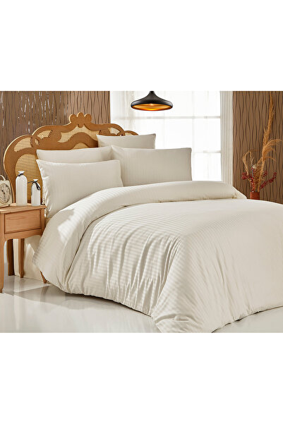 Komfort Home غطاء وسادة من الساتان القطني المخطط (2 قطعة) (كريمي)