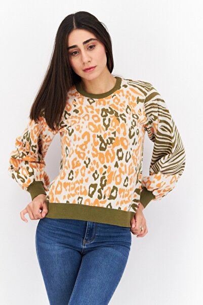 Levi's سويت شيرت نسائي بياقة دائرية ونمط تجريدي، برتقالي