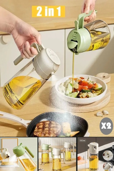 Genel Markalar 2'Set Çift Fonksiyonlu Cam Yağdanlık 550ml Zeytinyağı Sıvıyağ ...