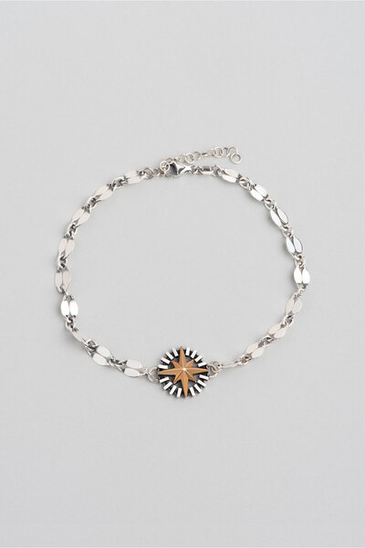 So CHIC... Pusula Figürlü Rodyum Kaplama 23 Cm Erkek Gümüş Bileklik