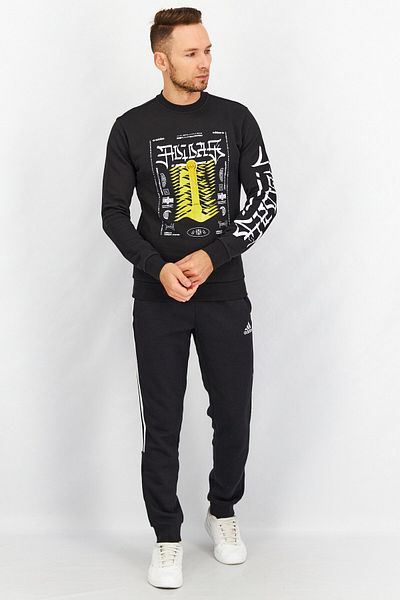 adidas Men Crew Neck Graphic Print Long Sleeves Sweatshirt, Black