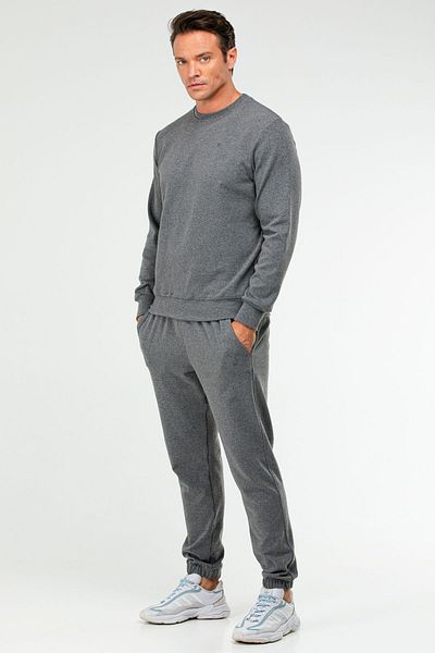 speedlife Anthracite Regular Cotton O-Neck Basic Men's Tracksuit Set Xa1812