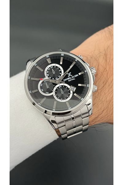 Daniel Klein Men's Wristwatch Silver Black Color Steel Strap 3 Atm Water Resistance