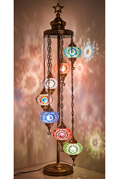Demmex El Yapımı Mozaik Taşlarla Süslenmiş Ayaklı Lambader 7'li Otantik Dekor Lamba