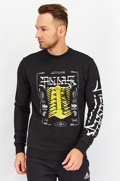 adidas Men Crew Neck Graphic Print Long Sleeves Sweatshirt, Black