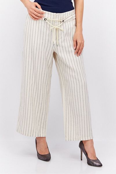 Esprit Women Regular Fit Stripe Wide Leg Pant, Off White