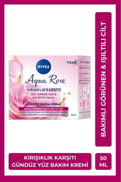 NIVEA Aqua Rose Anti-Wrinkle Day Face Care Cream 50ml with Rose Petal Oil, Calcium Content
